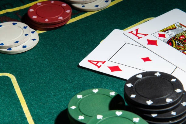 Blackjack table with dealer and betting layout